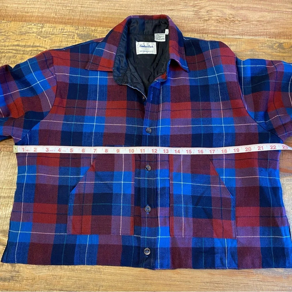 LUMBER JACK flannel top Size button up crop quilted lining red blue plaid - Picture 7 of 12